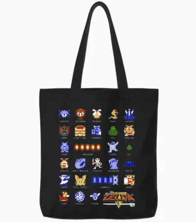 Legend of Zelda Character Pixel Art Portrait Grid Tote Bags - Black