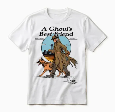Fallout a Ghoul's Best Friend Illustrated Magazine Cover Tv Unisex T-Shirt - White
