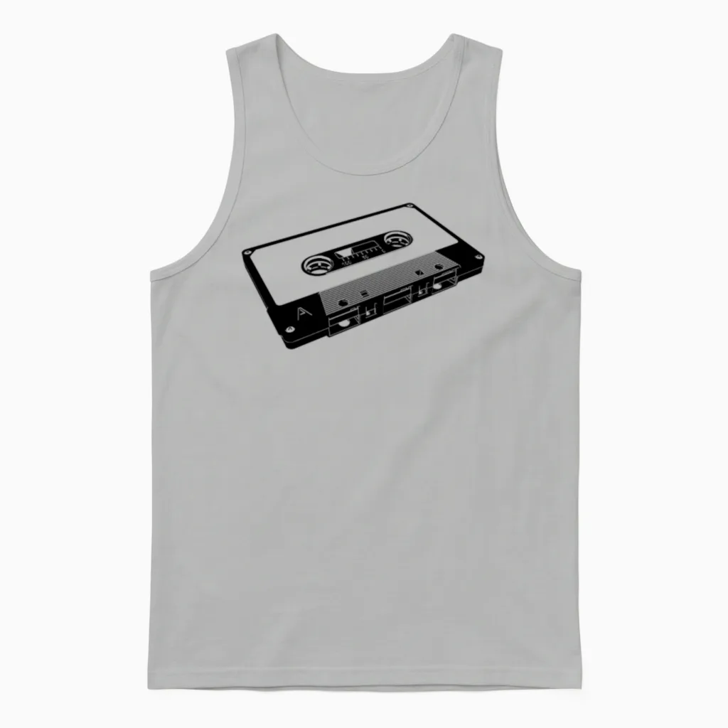 Tape Black Unisex Tank Top in Ash