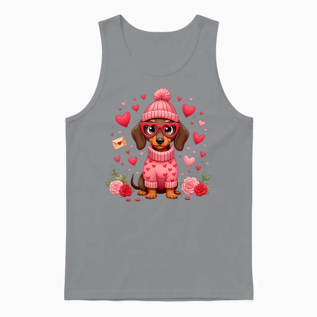 Valentine Dog Mom Valentine Dachshund Weiner T-Shirt, Black, S Unisex Tank Top in Sport Grey