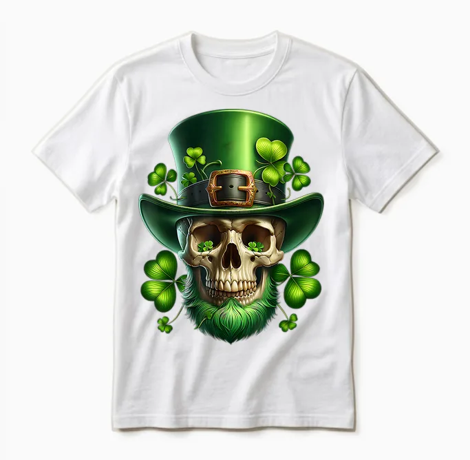 St Patrick's Day Irish Sugar Skull Day of Dead St Patrick's Day Unisex T-Shirt in White