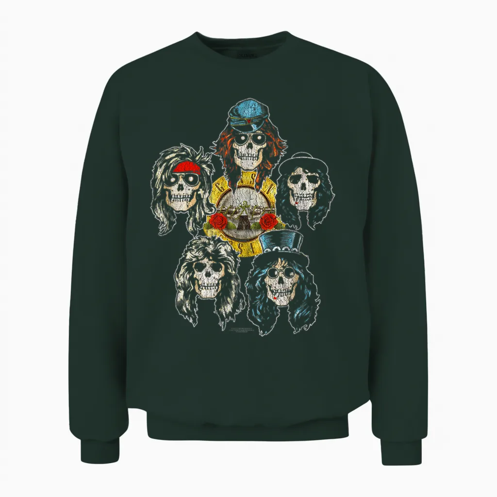 Guns 'n' Roses Faded Skull Vintage Band Heads Grunge T-Shirt, Black, S Unisex Sweatshirt in Forest