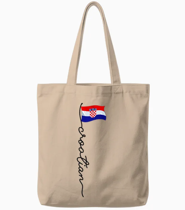 Croatia Signature Croatian T-Shirt, White, S Tote Bags in Natural