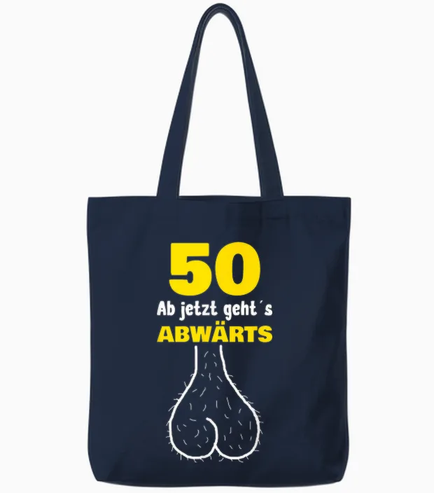 50th Birthday from Now Goes Downward Funny Men's Outfit Tote Bags in Navy
