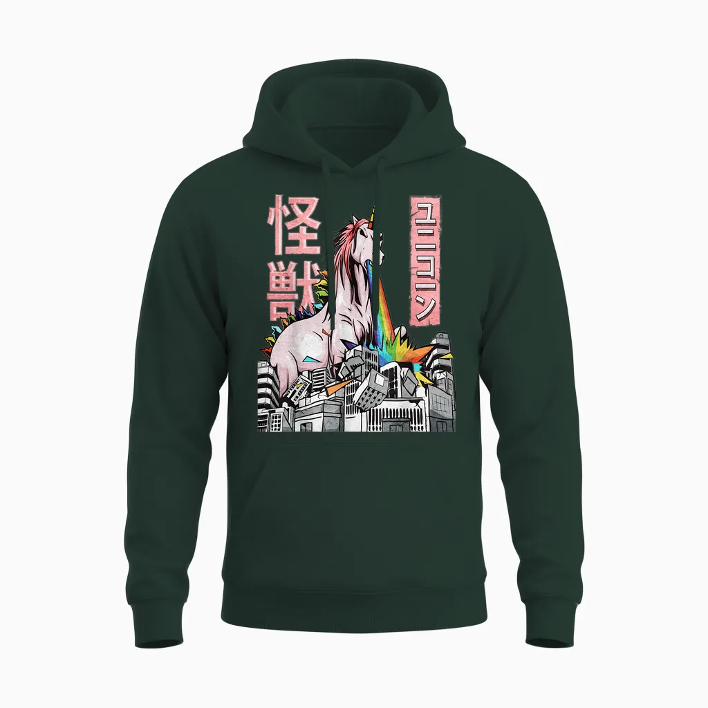 Japanese Kaiju Clothes - Japanische Kleidung: Kaiju Unicorn Japanese Monster Anime Merch Manga T-Shirt (black, Small, Unisex, Short Sleeve, T-Shirt, Anime, Casual, Men, Boys) Unisex Hoodie in Forest