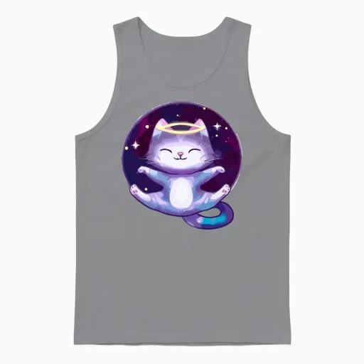 Cute Little Space Galaxy Cat Smiling Unisex Tank Top in Sport Grey