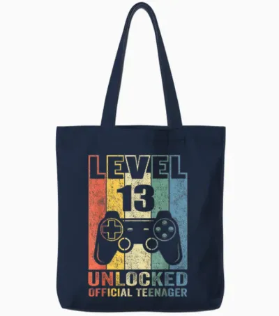 Offiziell Teenager 13. Geburtstag Geschenk Level 13 Unlocked Tote Bags - Navy