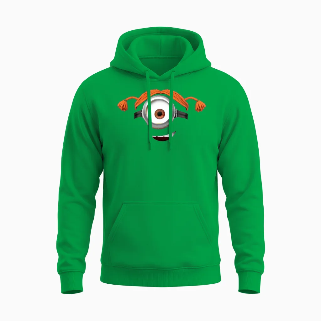 Minions Happy Minion with Two Braids Unisex Hoodie in Irish Green