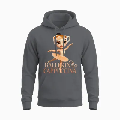 Ballerina Cappuccino Brainrot Unisex Hoodie - Charcoal