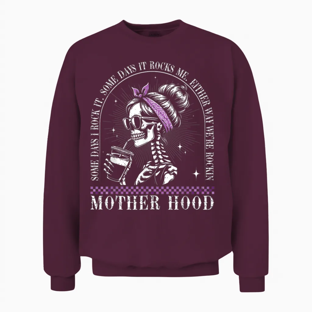 Motherhood Retro Skeleton Some Days I Rock It Vintage T-Shirt, Black, S Unisex Sweatshirt in Maroon