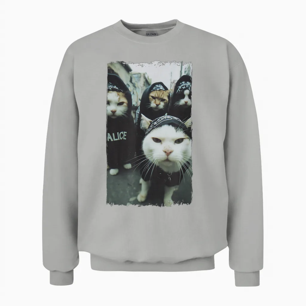 Gangster Katzen Streetwear Cooles Katzenmotiv Lustig Unisex Sweatshirt in Ash