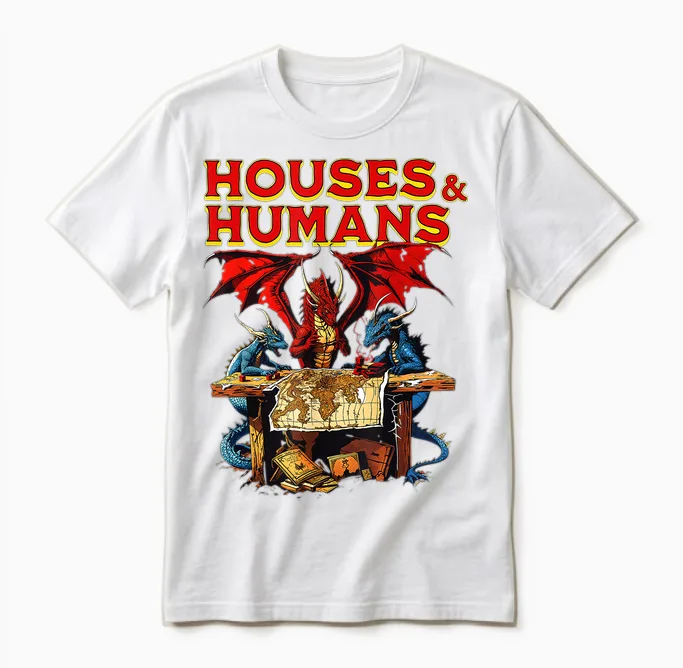 Houses and Humans Funny Gamer Gaming Vintage Retro 90s Unisex T-Shirt in White