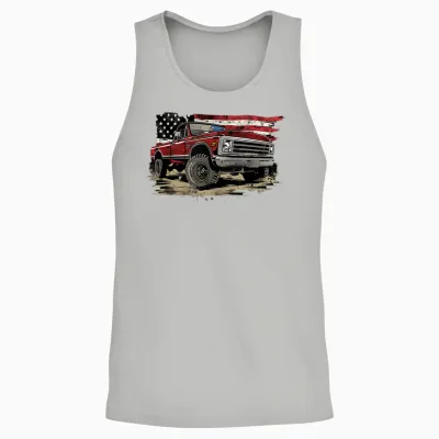 Vintage Pickup Truck with Flag Patriotic Style Women Girls Kids Men Unisex Tank Top - Ash