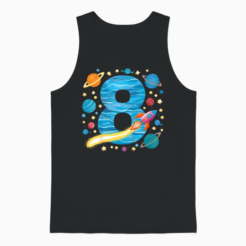 8. Geburtstag Jungen 8 Jahre Planeten Weltraum Geburtstags Unisex Tank Top in Black