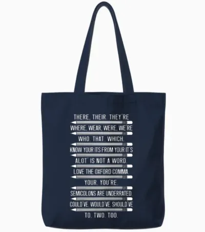 Funny Grammar Police Grammar Nazy English Teacher Tote Bags - Navy