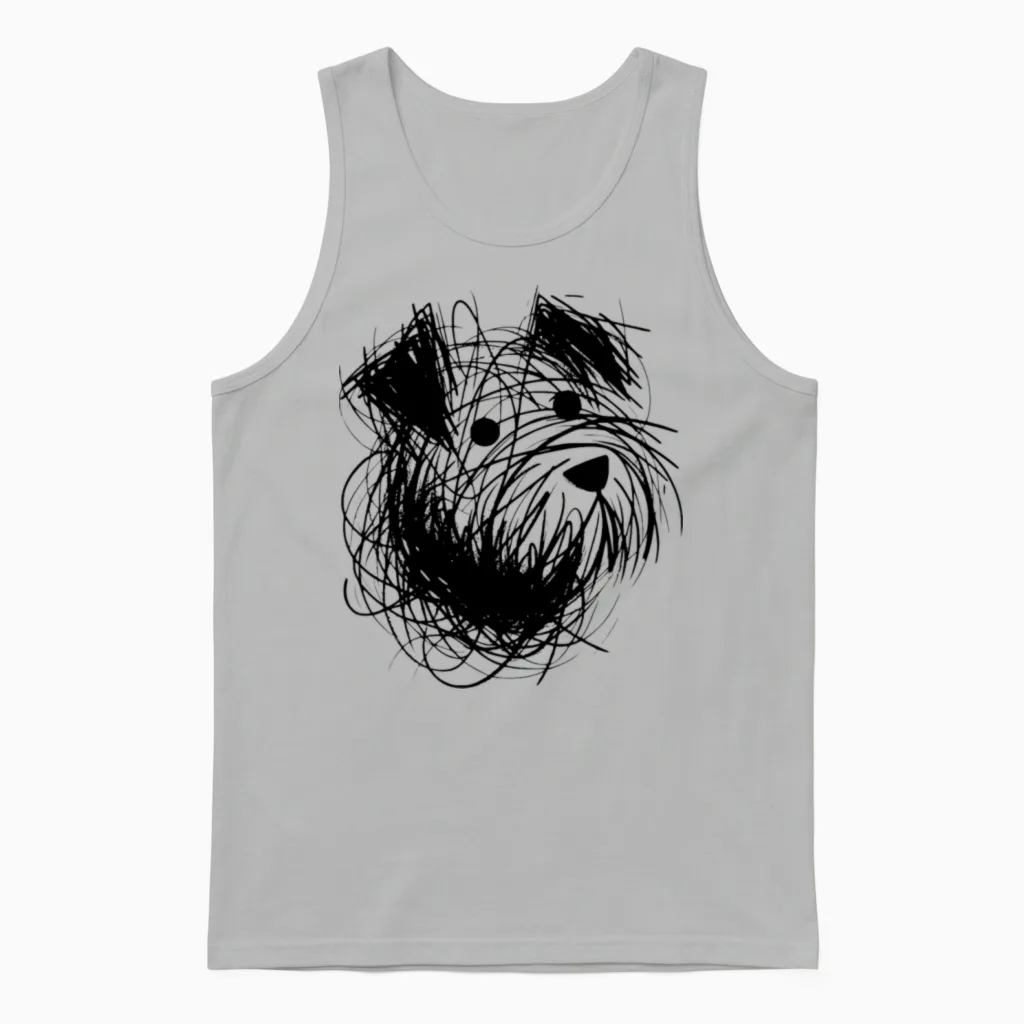Minimalist Dog Sketch Doodle Dog Portrait Unisex Tank Top in Ash