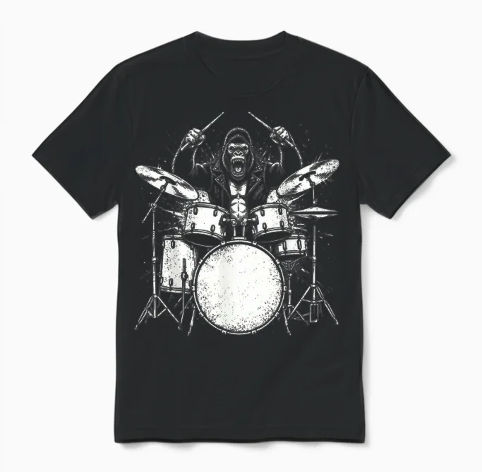Gorilla Drummer Rock Wild Animal Jouant De La Batterie Unisex T-Shirt in Black