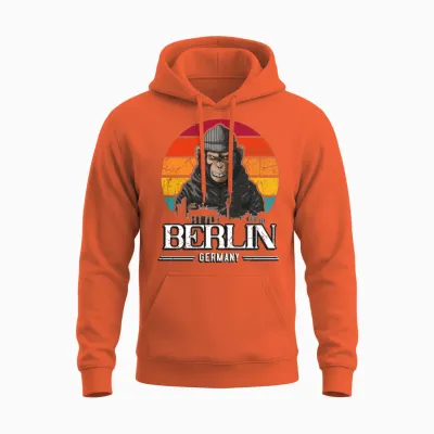 Berlin Retro Monkey Berliner Unisex Hoodie - Orange