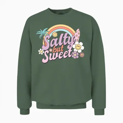 Salty but Sweet, Summer, Retro, Unisex Sweatshirt - Military Green