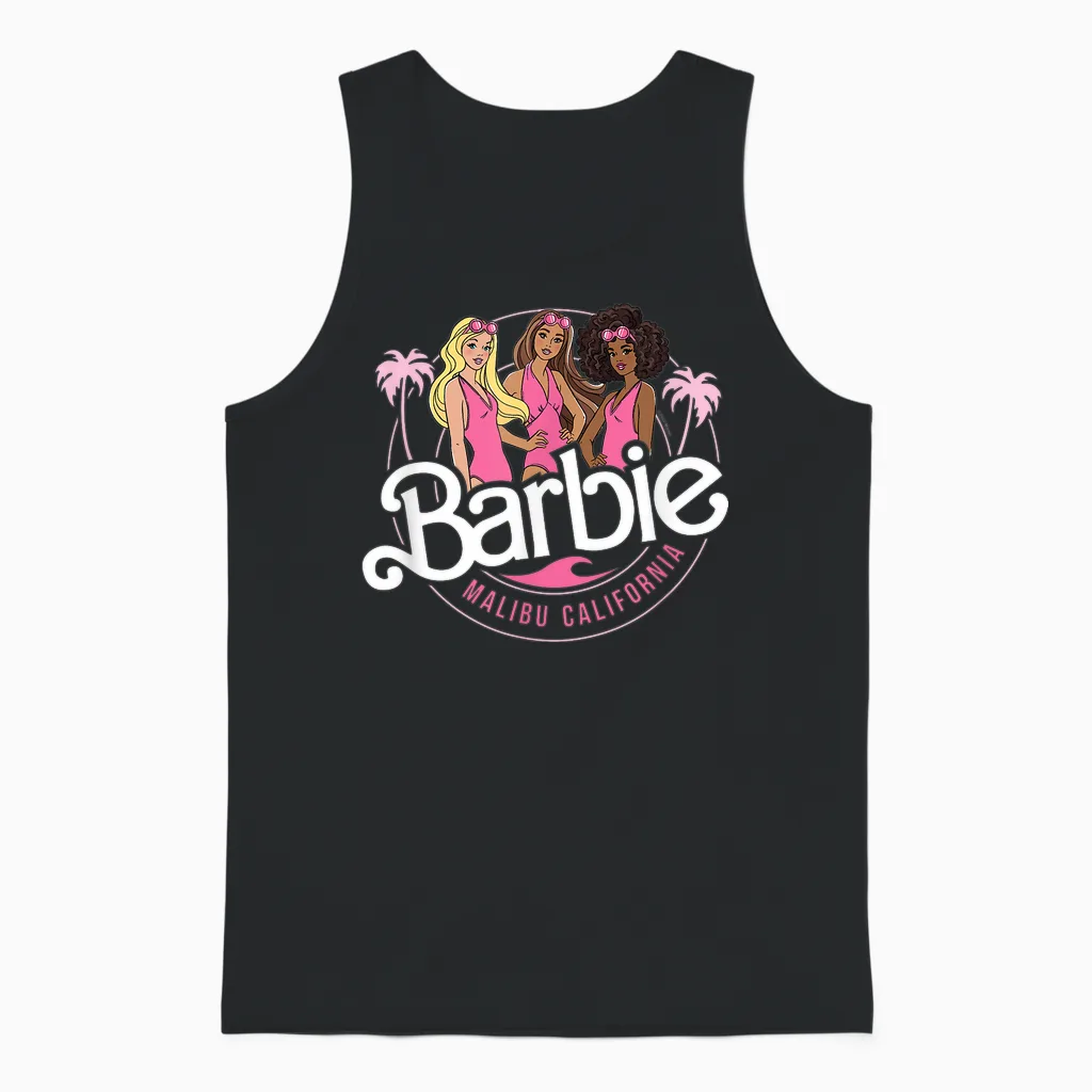 Barbie β Logo Der Malibu California Group Unisex Tank Top in Black