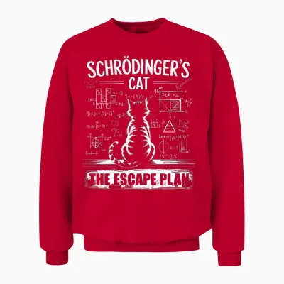 Schrödinger's Cat Funny Escape Science Plan Design Manche Longue Unisex Sweatshirt - Red