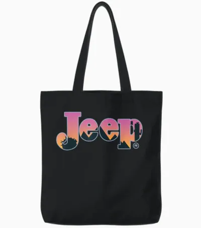 Jeep Desert Silhouette Sunset Logo T-Shirt, Black, S Tote Bags - Black