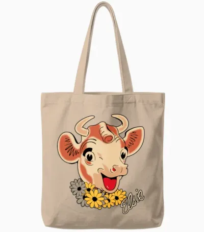 Elsie Cow Tote Bags - Natural