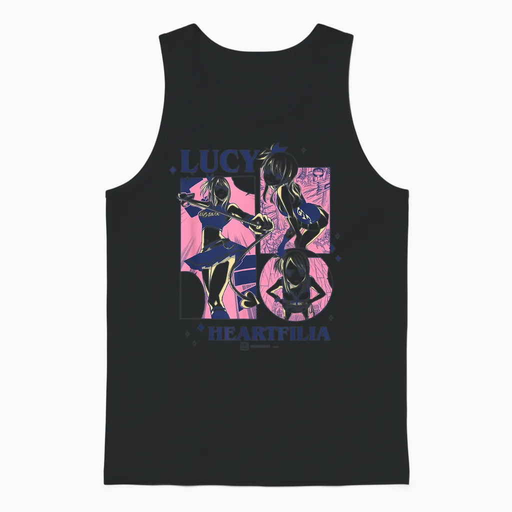 Fairy Tail Lucy Heartfilia Multi Pose Distressed Showcase Unisex Tank Top in Black
