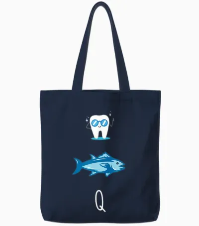 Fisherman Funny Rebus Teeth Tuna Gift Funny Man Fish T-Shirt, Black, S Tote Bags - Navy