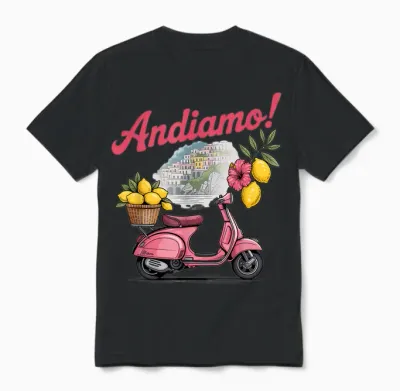 Italian Adventure Andiamo Scooter Lemons Positano Souvenir Unisex T-Shirt - Black