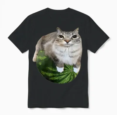 Watermelon Cat Silly Cat Meme Unisex T-Shirt - Black