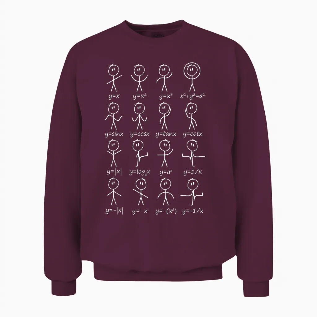 Maths I Stick Figures I Functions Equations I Mathematics T-Shirt, Black Unisex Sweatshirt in Maroon