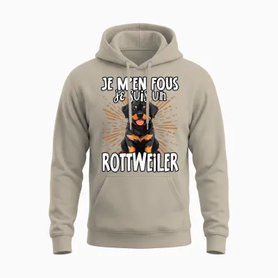 Je M'en Fous Je Suis Un Rottweiler - Cute Rottweiler T-Shirt, Black, S Unisex Hoodie - Sand