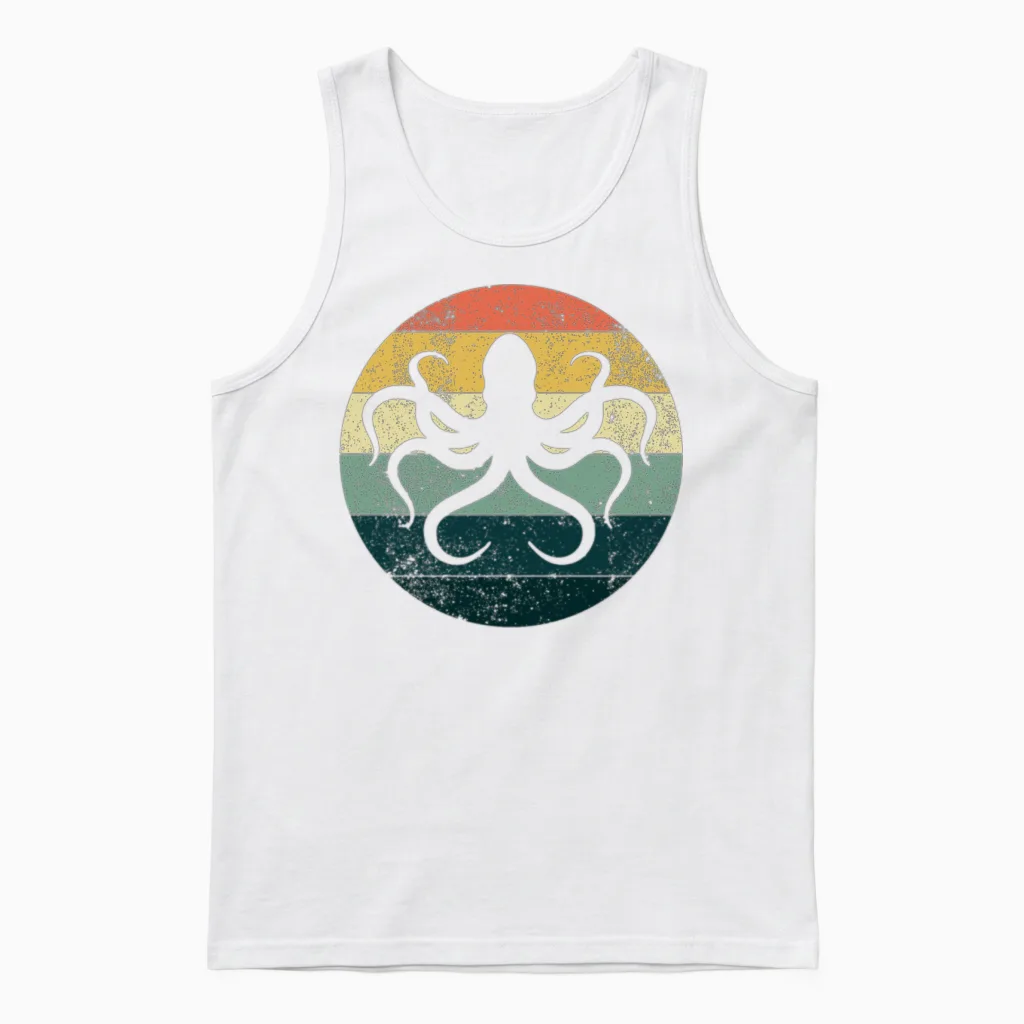 Retro Octopus Unisex Tank Top in White