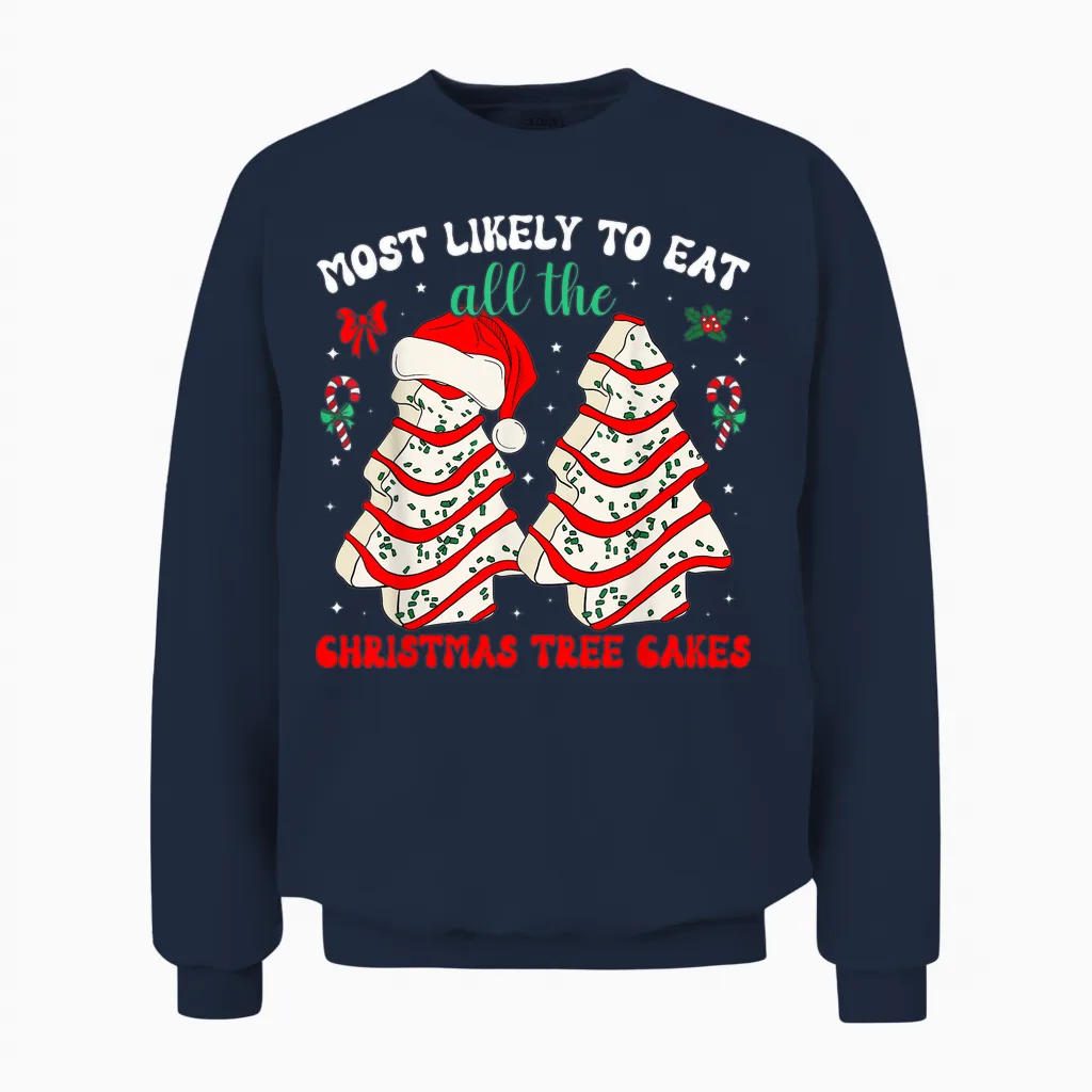 Most Likely to Eat All the Christmas Tree Cakes Debbie Unisex Sweatshirt in Navy