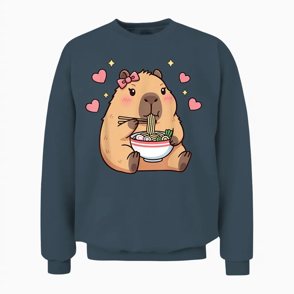 Cute Girls Capybara Ramen Kawaii Tea Kawaii Capy Lover Unisex Sweatshirt in Dark Heather