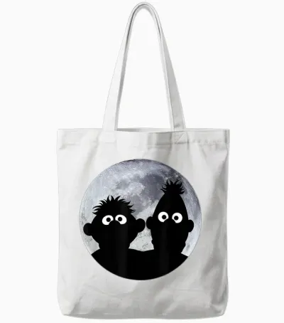Sesame Street Ernie and Bert in the Moonlight Shadow Moonnight T-Shirt, Black Tote Bags - White