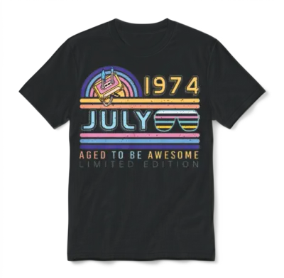 1974 July Retro Unisex T-Shirt - Black