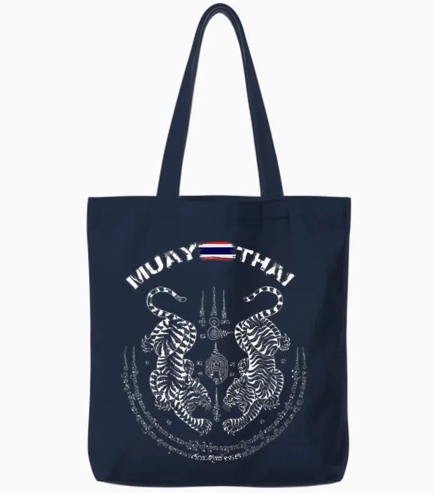 Muay Thai Kickboxing Thailand T-Shirt T-Shirt, Black, S Tote Bags in Navy