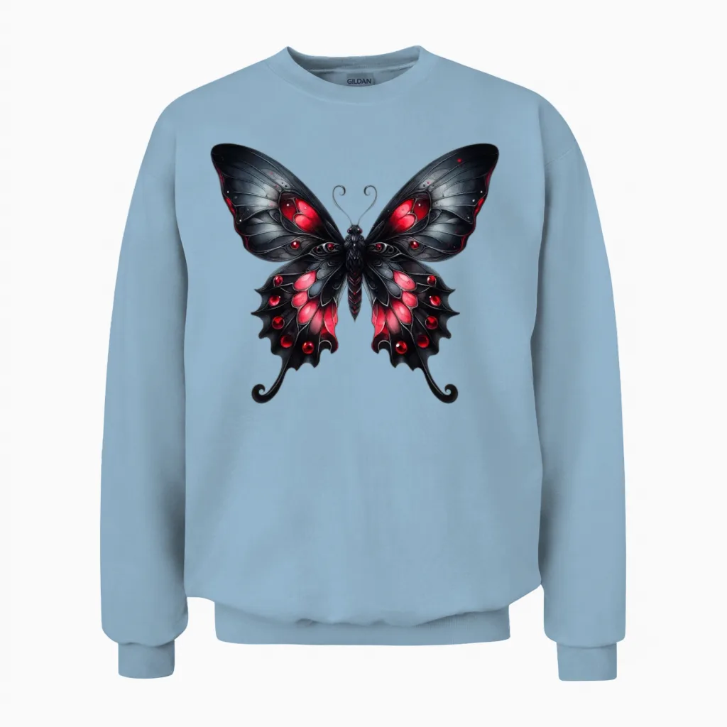 Crimson Obsidian Butterfly Unisex Sweatshirt in Light Blue