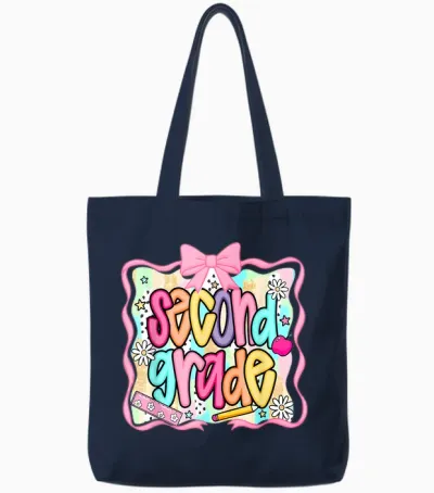 Back to School Hello Second Grade Team 2nd Grade Boy Girl Tote Bags - Navy