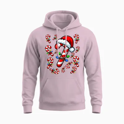 Red and White Candy Cane Santa Christmas Xmas Lights Unisex Hoodie - Light Pink