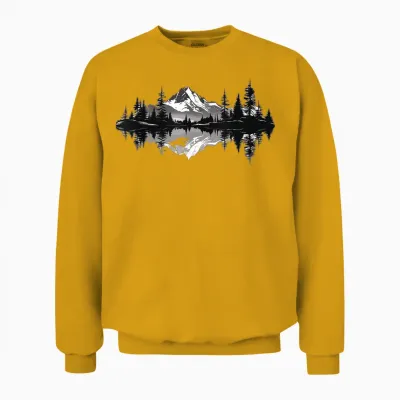 Mountain Landscape Reflection Forest Trees Outdoor Wildlife Unisex Sweatshirt - Gold