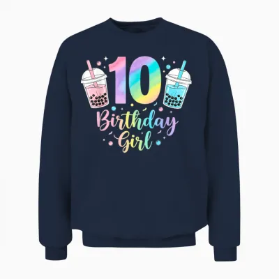 Bubble Boba Tea Sweet 10 Years Old 10th Birthday Girls Unisex Sweatshirt - Navy