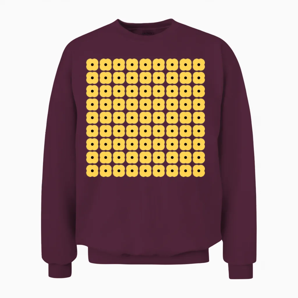 Yellow Retro Floral Pattern & Botanical Unisex Sweatshirt - Maroon