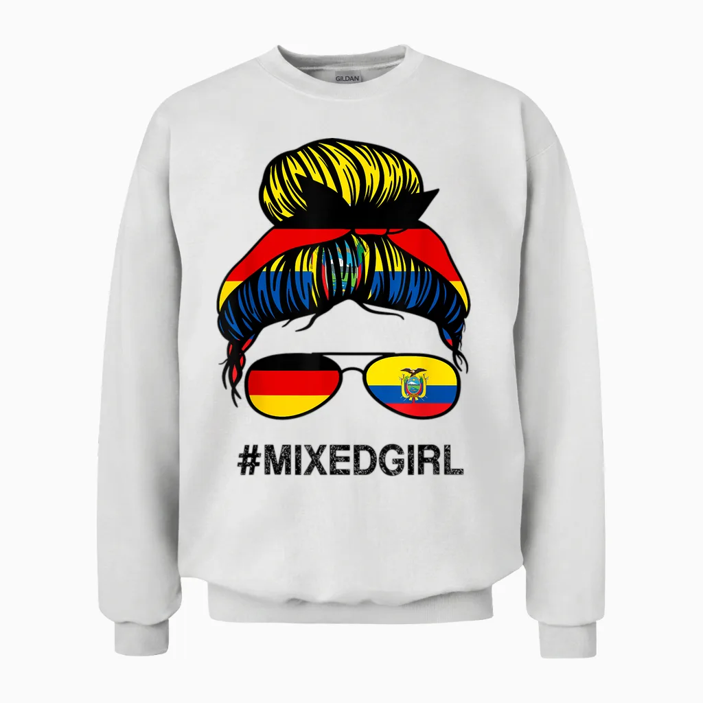Ecuador Deutschland Flagge Ecuadorianisch Deutsch Messy Bun Unisex Sweatshirt in White