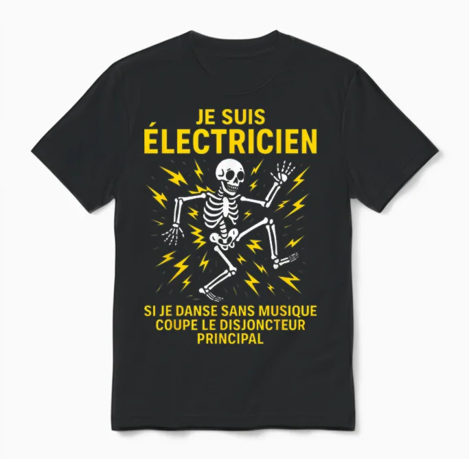 Electrician Humour - Je Suis Electricien Unisex T-Shirt in Black