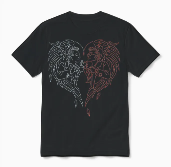 Good Omens - a Toast to the World (blue and Red) T-Shirt, Black Unisex T-Shirt in Black