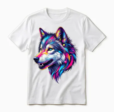 Wolfskopf Cool Wolf Motif with Wolf Head Colourful Wolves Wolf Unisex T-Shirt - White