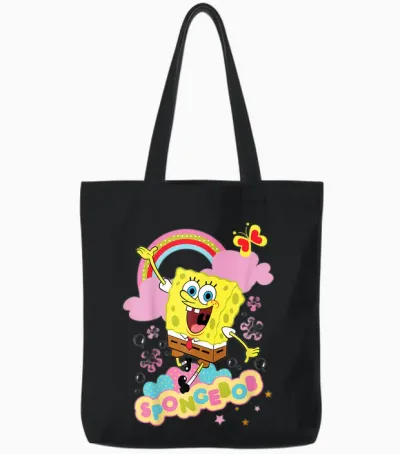 Spongebob Schwammkopf Blumen Und Regenbogen Tote Bags - Black